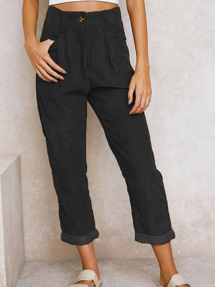 Bequeme Damen Cordhose mit hoher Taille in Schwarz 1
