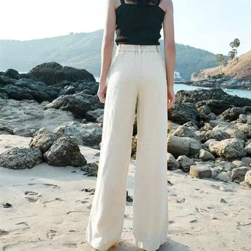 Bequeme Damen Leinenhose mit weitem Bein (5)