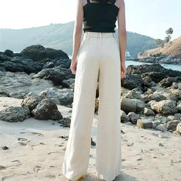 Bequeme Damen Leinenhose mit weitem Bein (5)