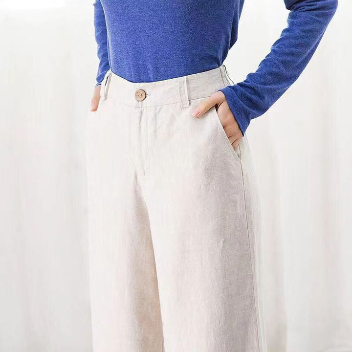 Bequeme Damen Leinenhose mit weitem Bein (7)