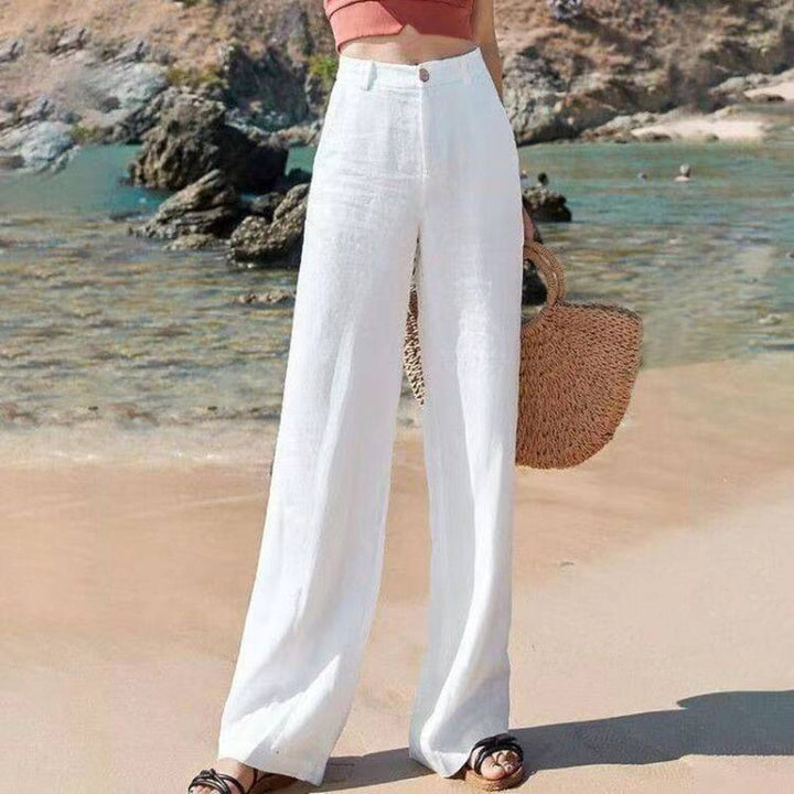 Bequeme Damen Leinenhose mit weitem Bein in Weiß