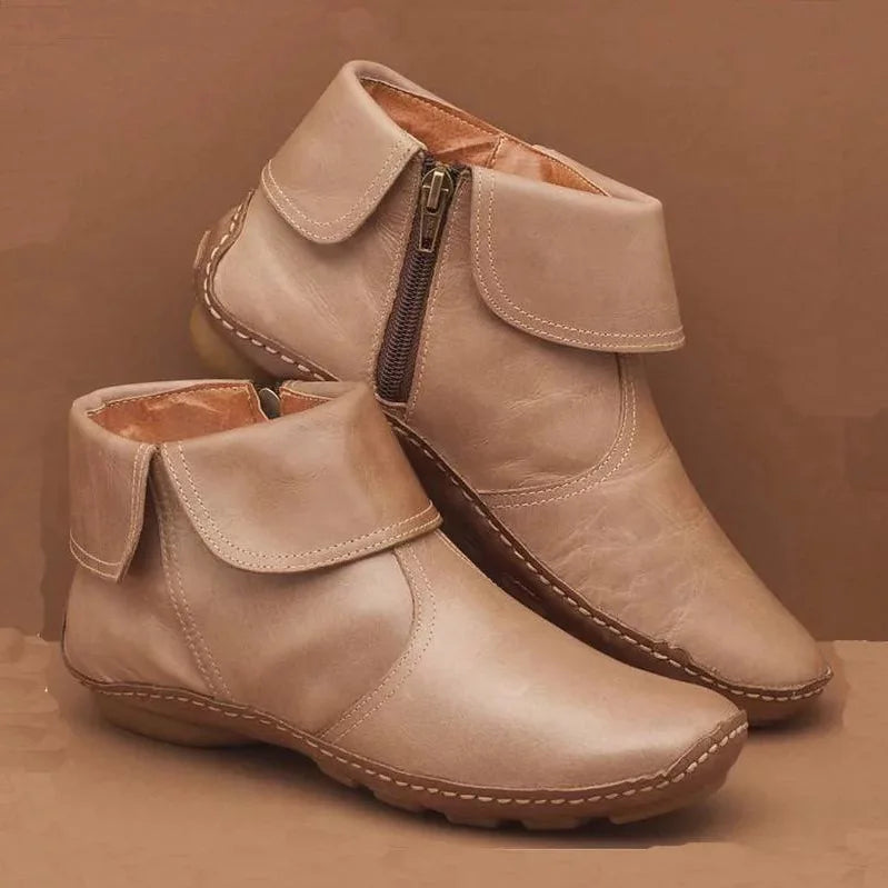 Bequeme Damen Stiefeletten im Vintage-Stil in Beige (mit Reißverschluss)