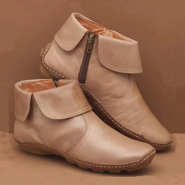 Bequeme Damen Stiefeletten im Vintage-Stil in Beige (mit Reißverschluss)