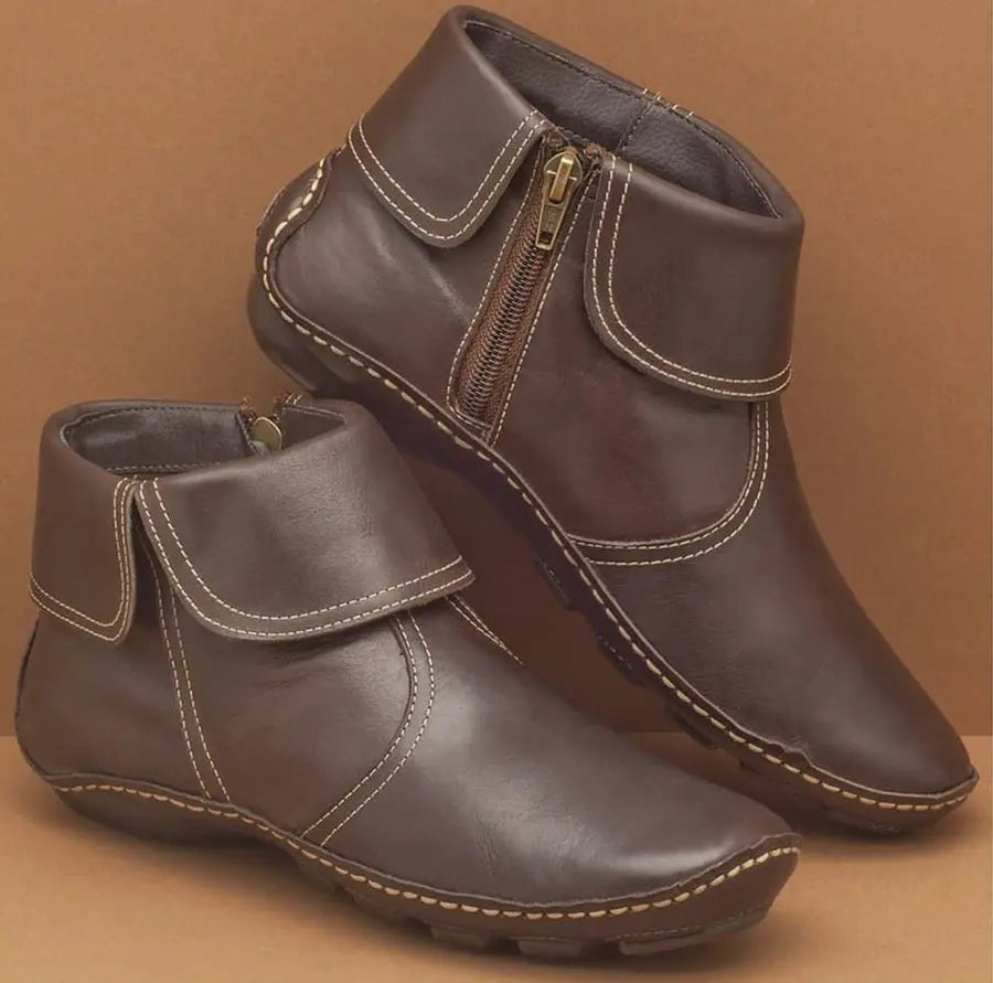 Bequeme Damen Stiefeletten im Vintage-Stil in Dunkelbraun (mit Reißverschluss)