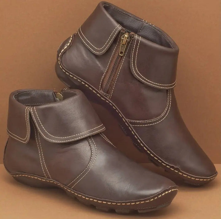 Bequeme Damen Stiefeletten im Vintage-Stil in Dunkelbraun (mit Reißverschluss)