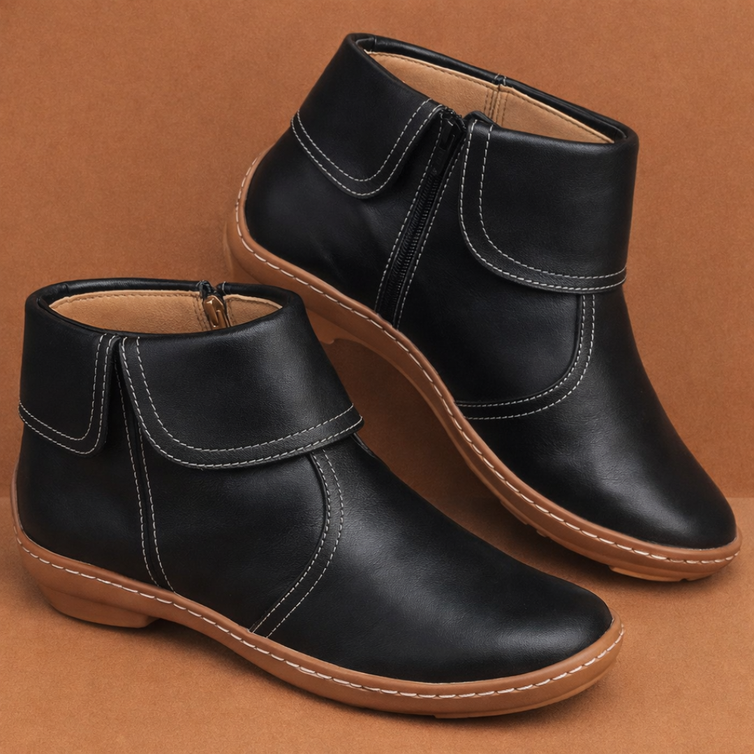 Bequeme Damen Stiefeletten im Vintage-Stil in Schwarz (mit Reißverschluss)