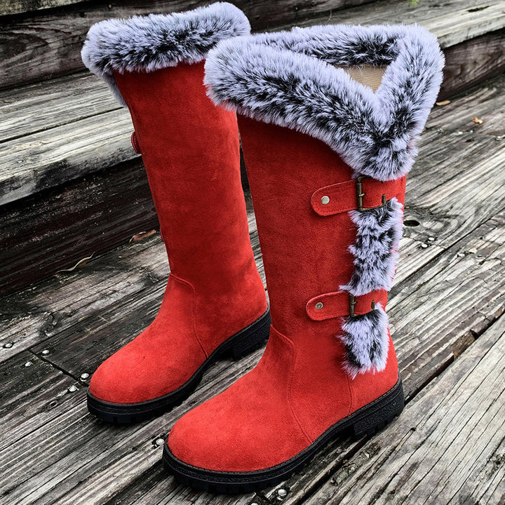 Braune Stiefeletten Damen mit Plüschfütterung in Rot