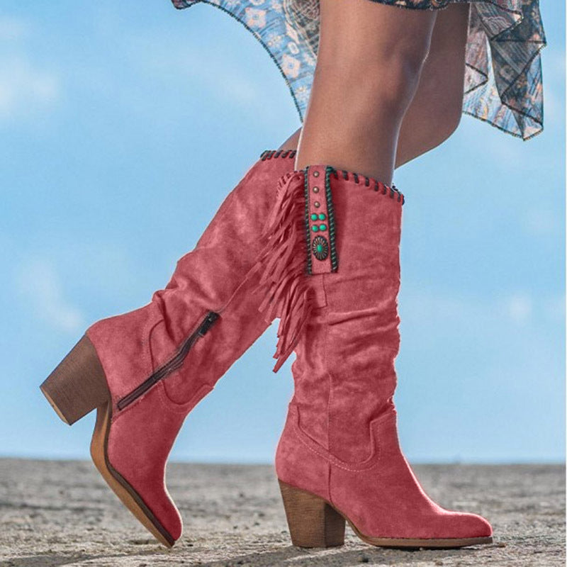 Braune Stiefeletten für Damen im Western-Stil in Rot