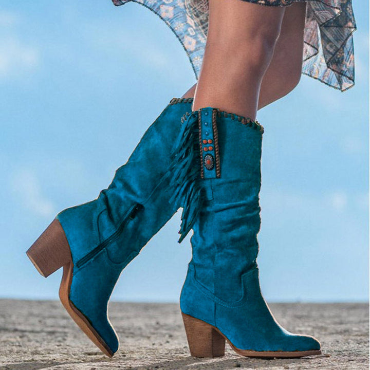Braune Stiefeletten für Damen im Western-Stil in Türkis