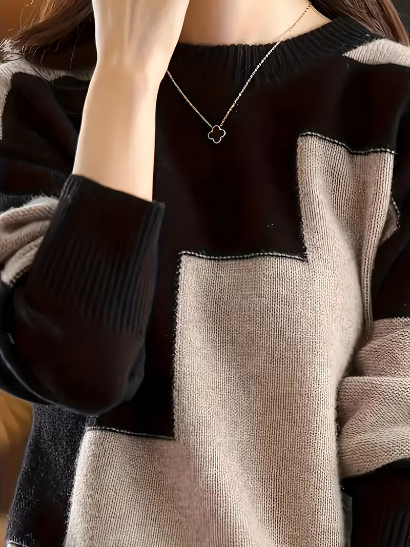 Bunte Strickjacke für Damen mit Farbblock-Design (2)