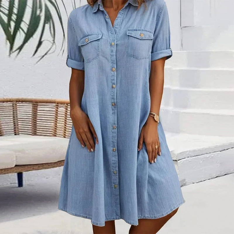 Damen A-Linien-Midikleid für Hochzeitsgäste im Sommer in Blau 4