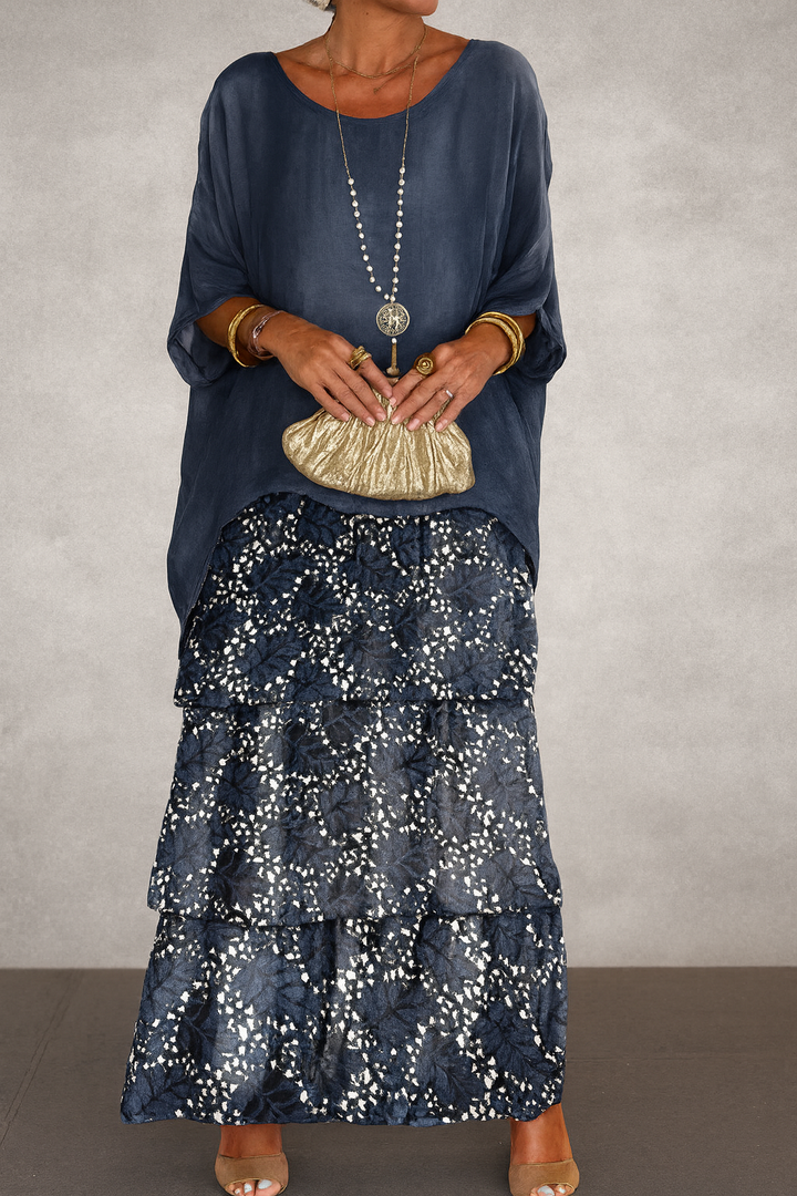 Damen Abendkleid Lang für elegante Herbstabende in Dunkelblau