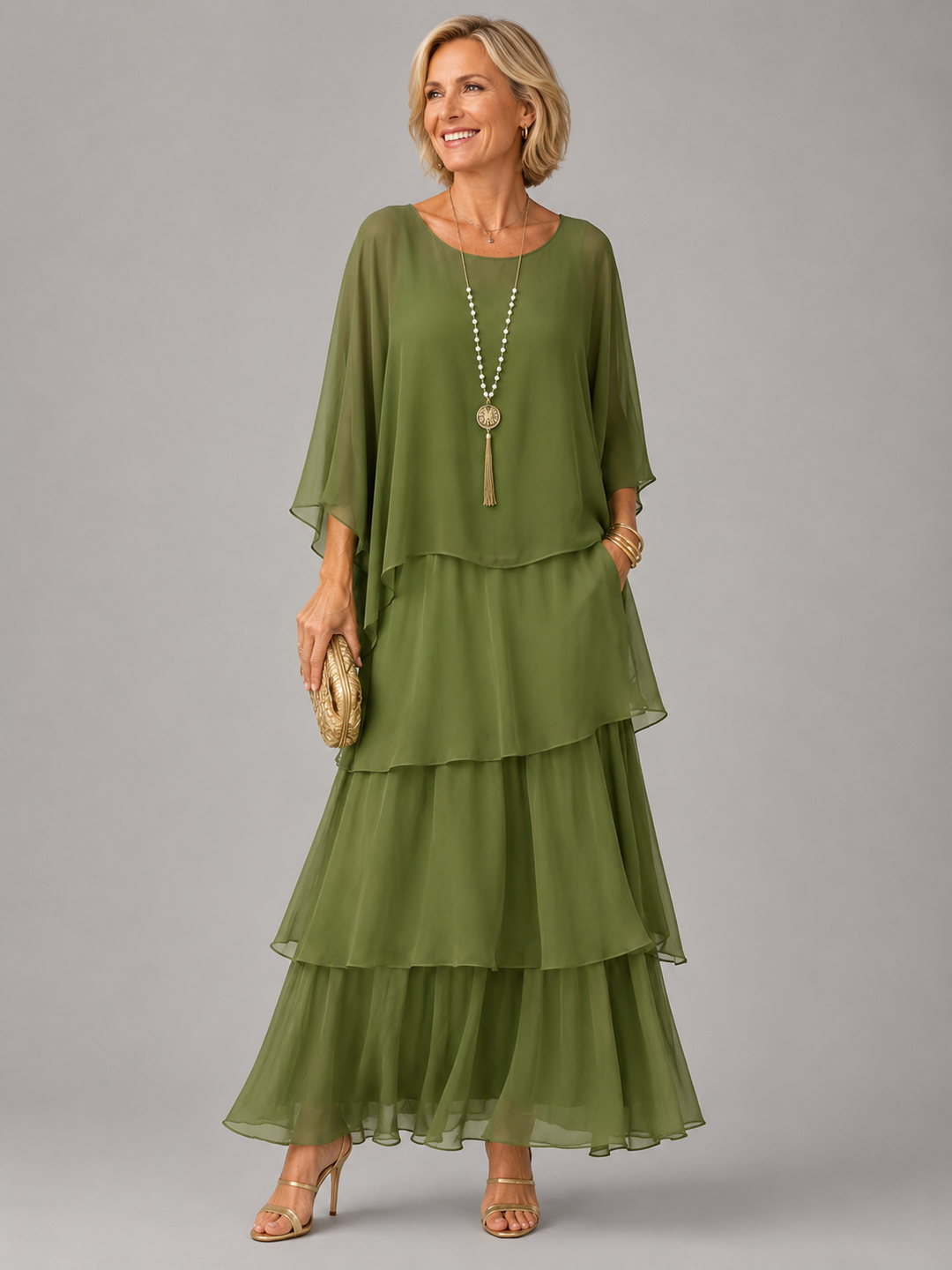 Damen Abendkleid Lang für elegante Herbstabende in Dunkelgrün