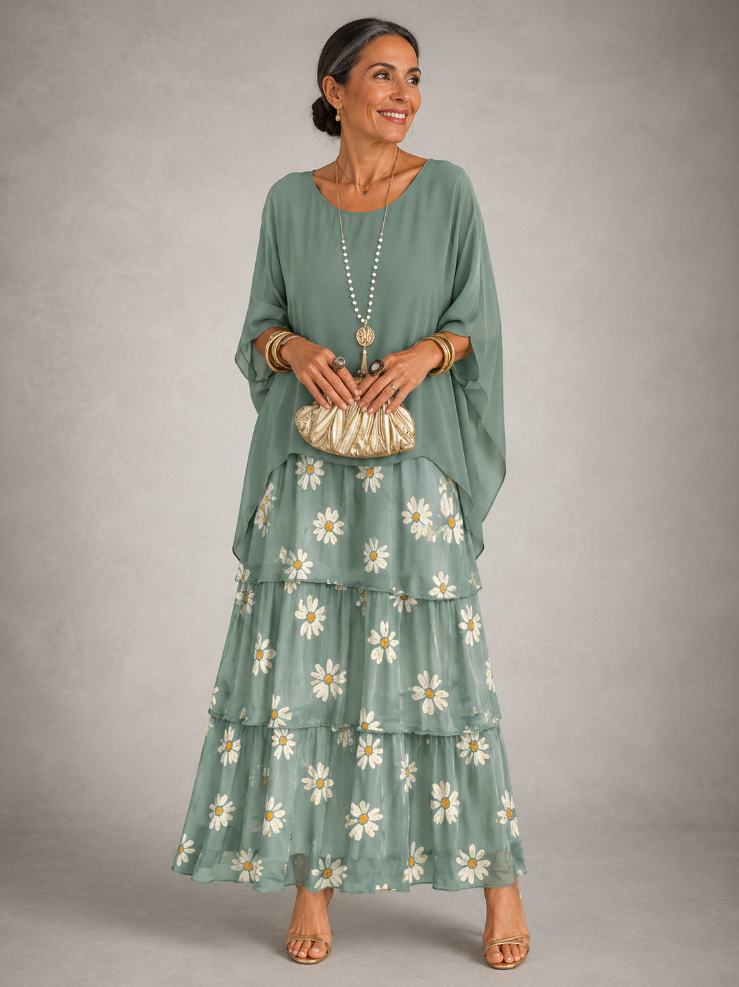 Damen Abendkleid Lang für elegante Herbstabende in Faded Green