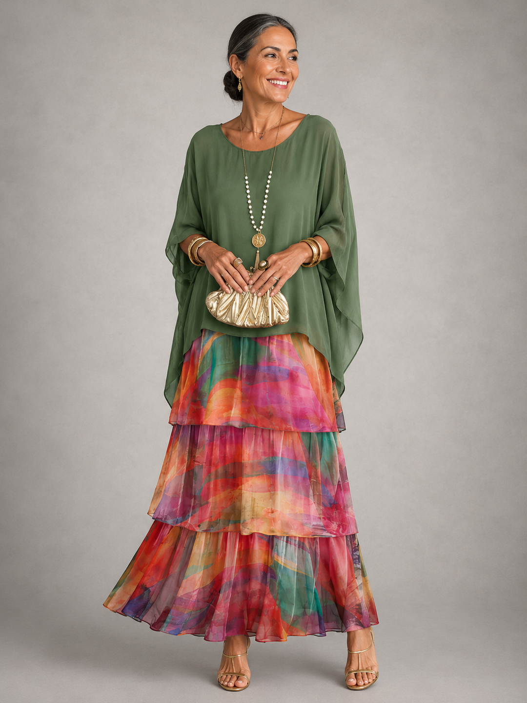 Damen Abendkleid Lang für elegante Herbstabende in Mehrfarbig