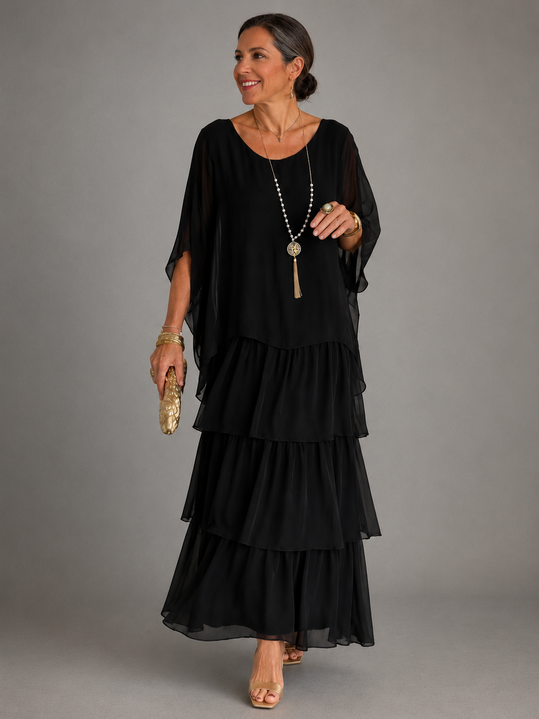 Damen Abendkleid Lang für elegante Herbstabende in Schwarz
