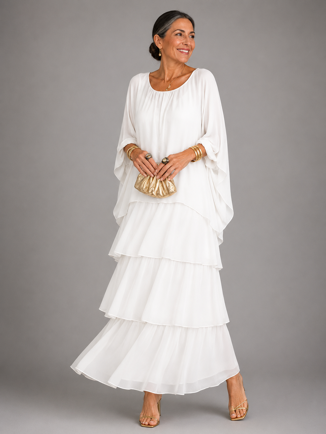Damen Abendkleid Lang für elegante Herbstabende in Weiß