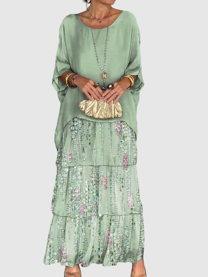 Damen Abendkleid Lang für elegante Herbstabende in Whitish Green