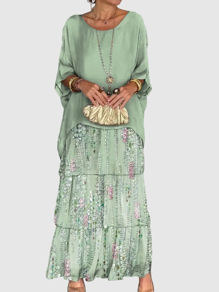 Damen Abendkleid Lang für elegante Herbstabende in Whitish Green