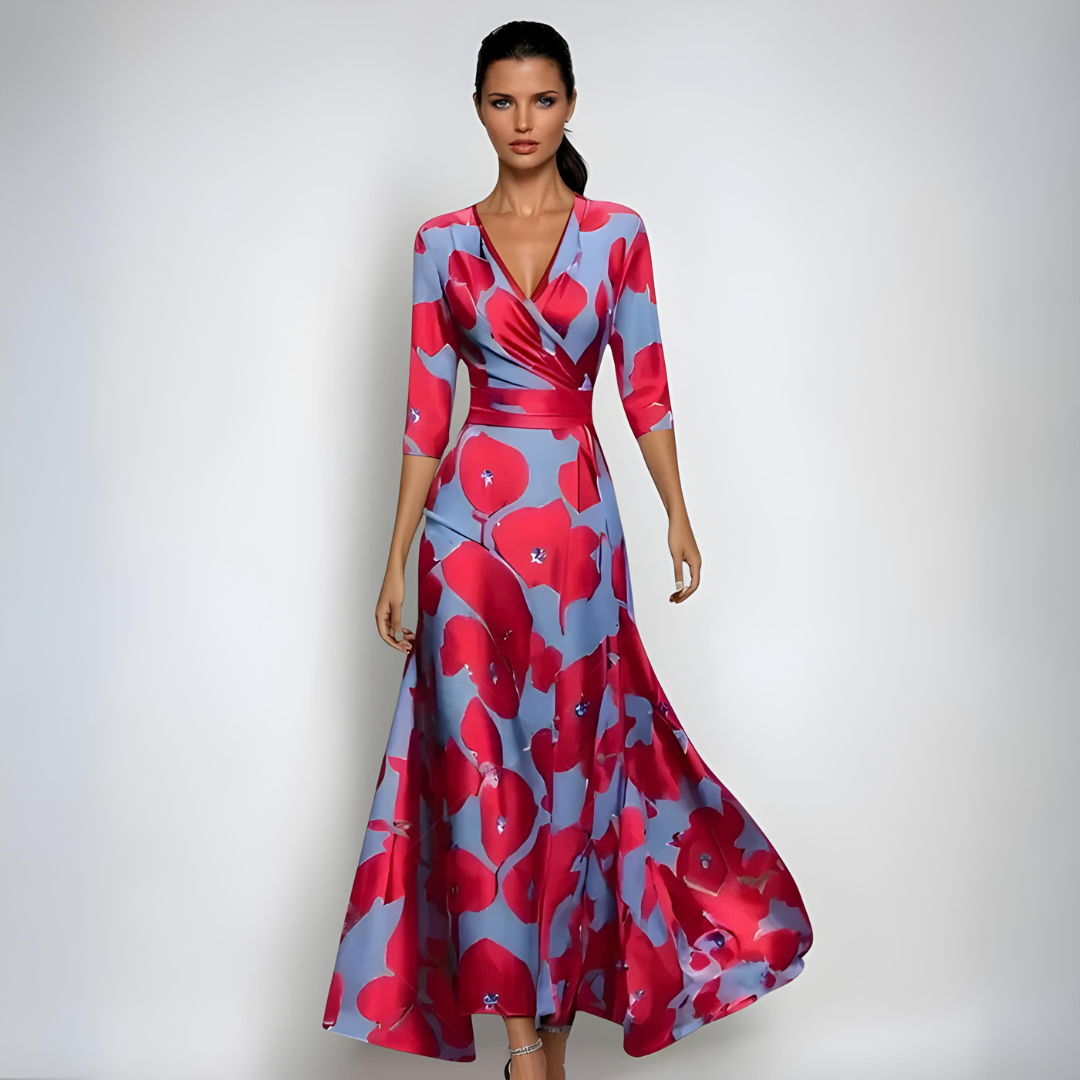 Damen Abendkleid lang mit Blumenmuster