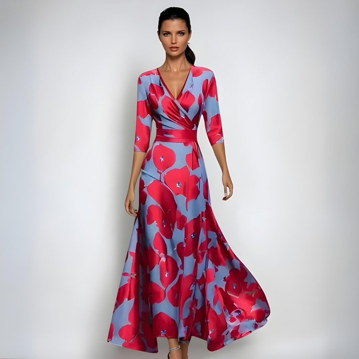 Damen Abendkleid lang mit Blumenmuster