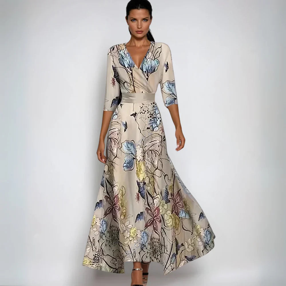 Damen Abendkleid lang mit Blumenmuster (3)