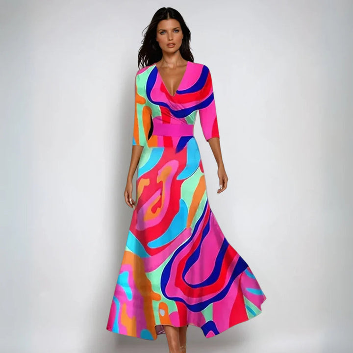Damen Abendkleid lang mit Blumenmuster (4)