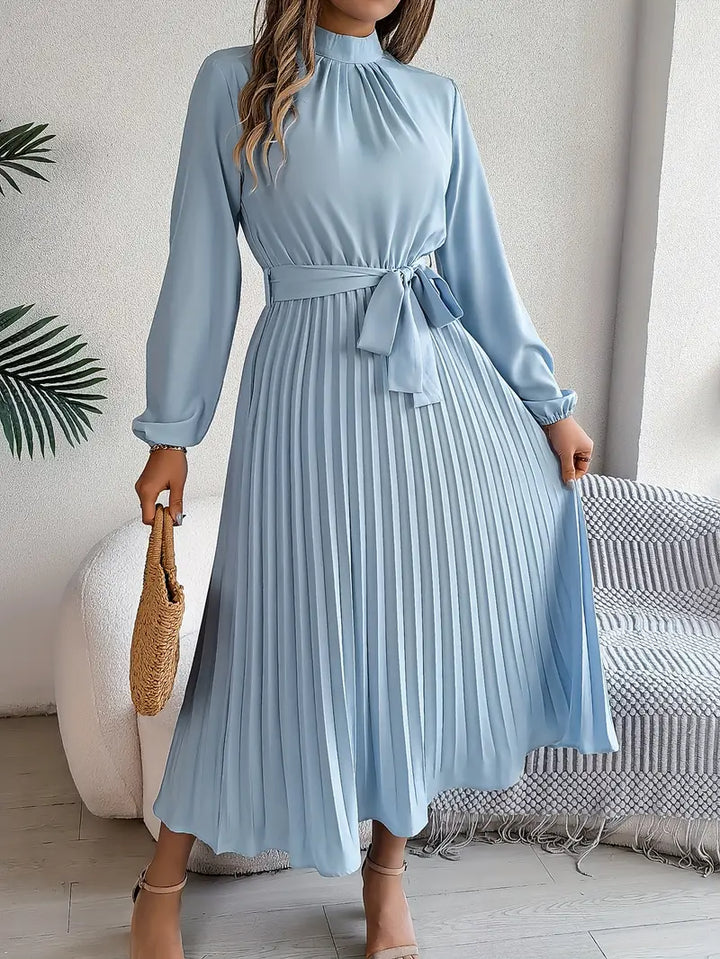 Damen Abendkleid lang mit Plissees für Hochzeiten in Hellblau