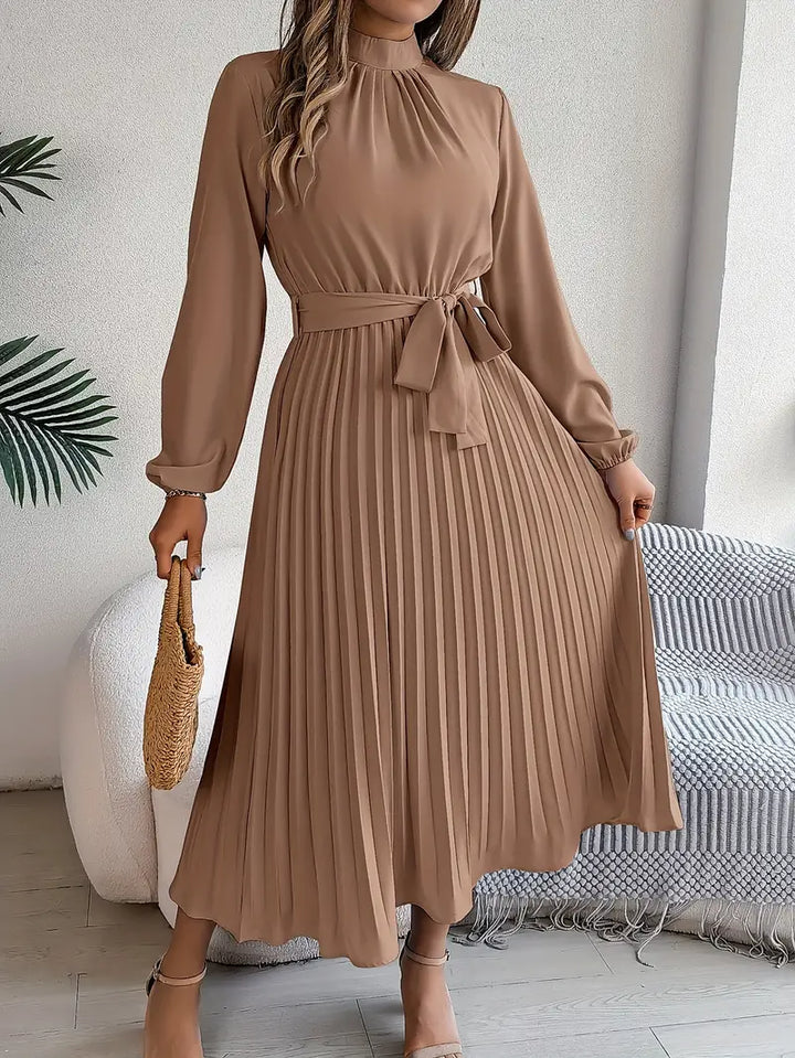 Damen Abendkleid lang mit Plissees für Hochzeiten in Khaki