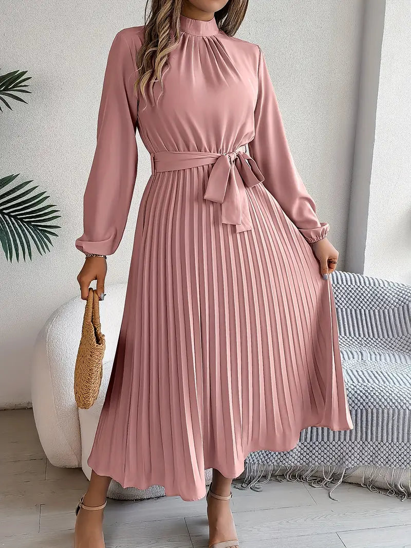 Damen Abendkleid lang mit Plissees für Hochzeiten in Rosa