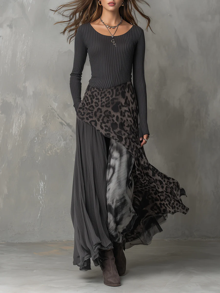 Damen Abendkleid Maxi im Boho-Stil in Grau