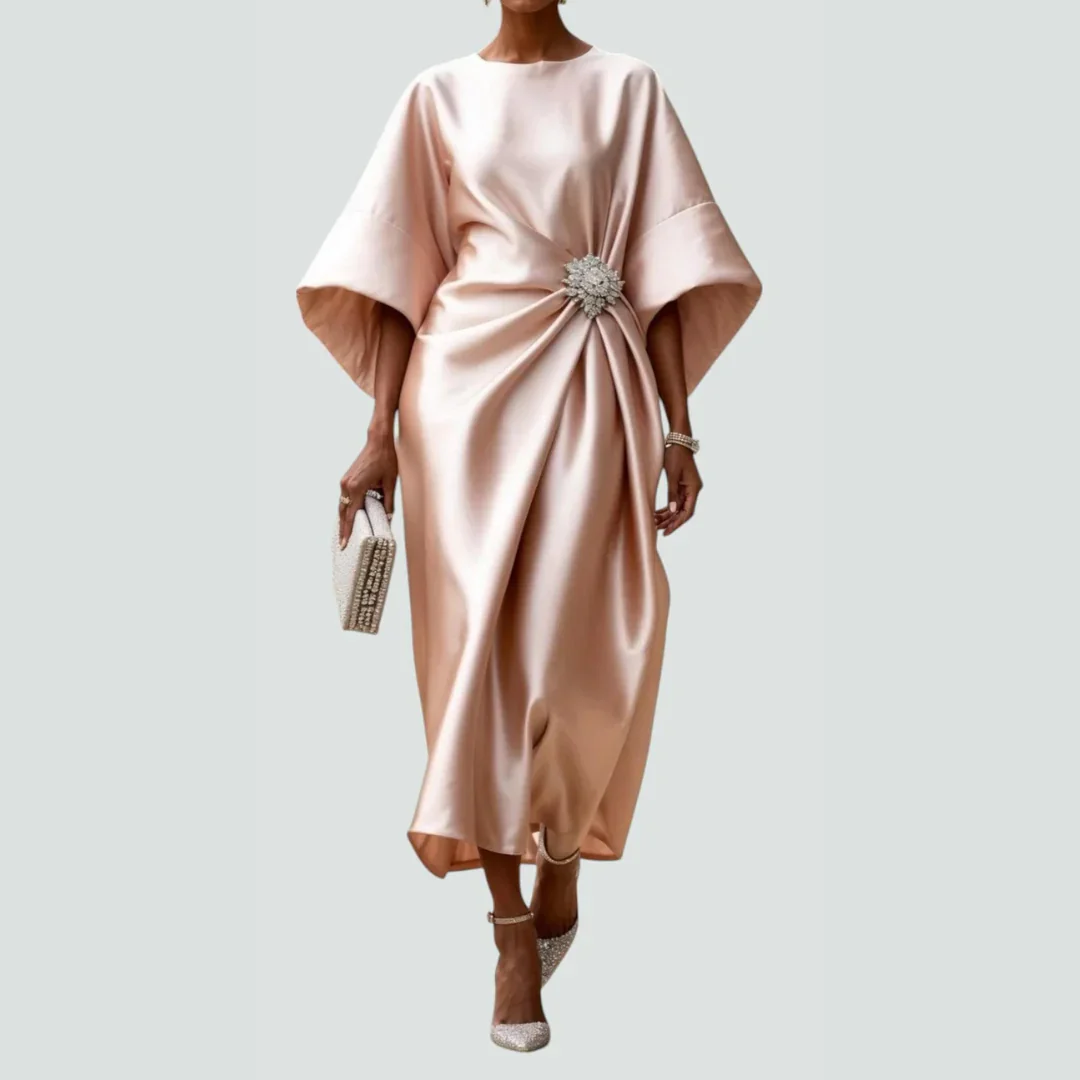 Damen Abendkleid Midi für Hochzeitsgäste in Beige
