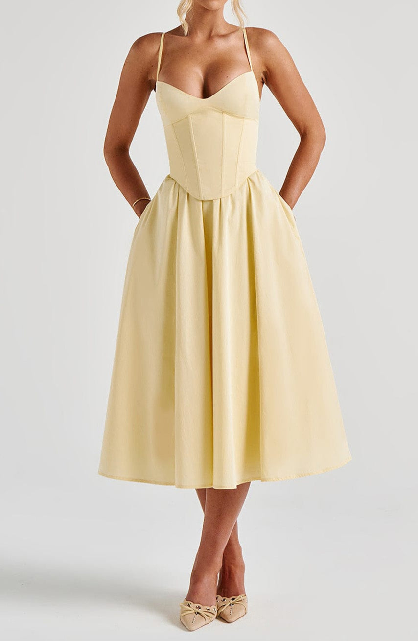 Damen Abendkleid Midi mit strukturiertem Korsett (5)