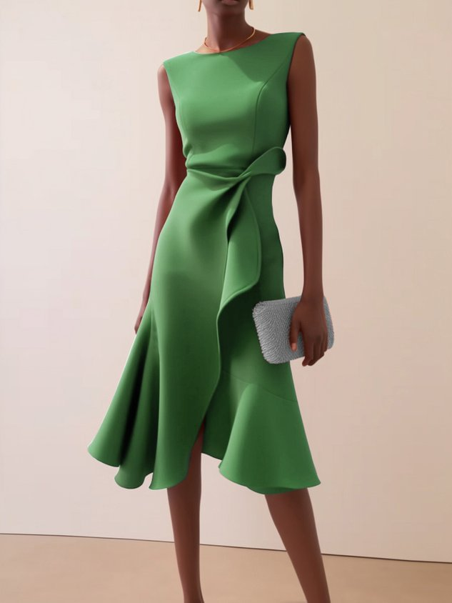 Damen Abendkleid mit Drapierung im Midischnitt in Grün