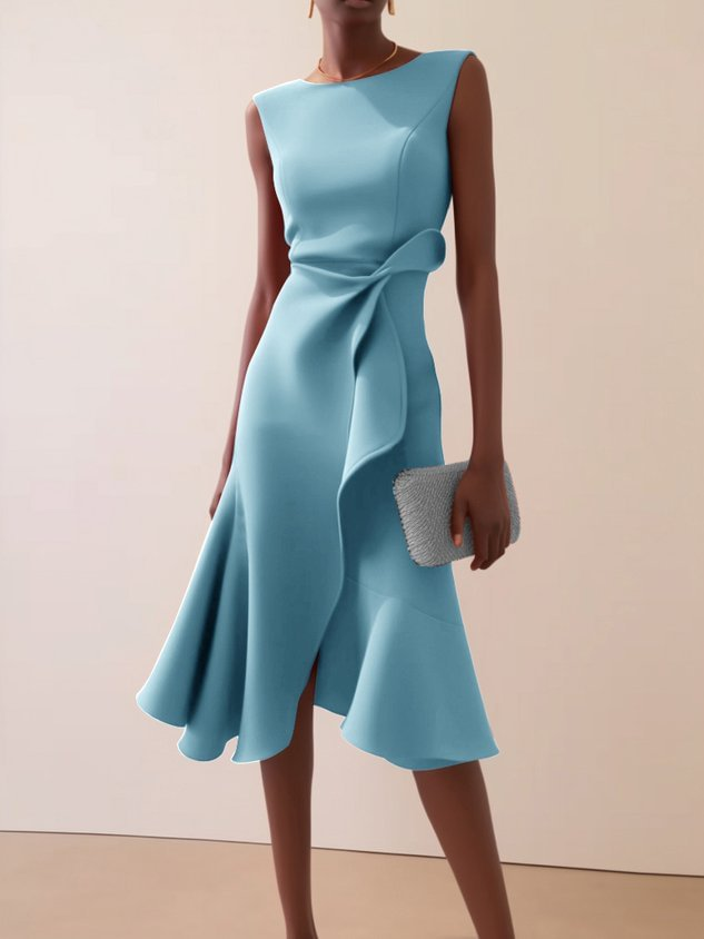 Damen Abendkleid mit Drapierung im Midischnitt in Hellblau