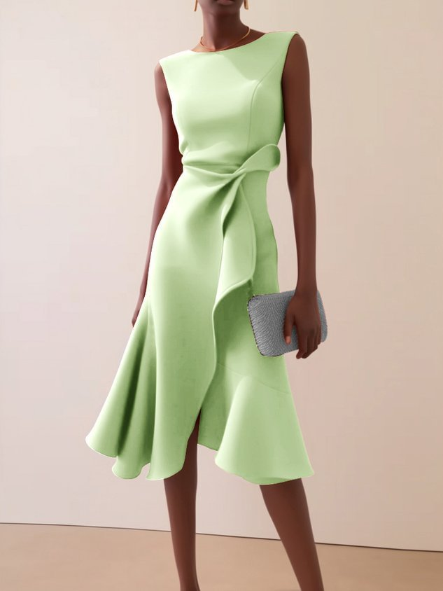 Damen Abendkleid mit Drapierung im Midischnitt in Hellgrün