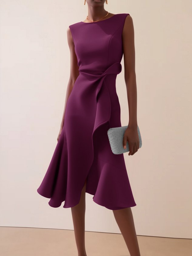 Damen Abendkleid mit Drapierung im Midischnitt in Lila