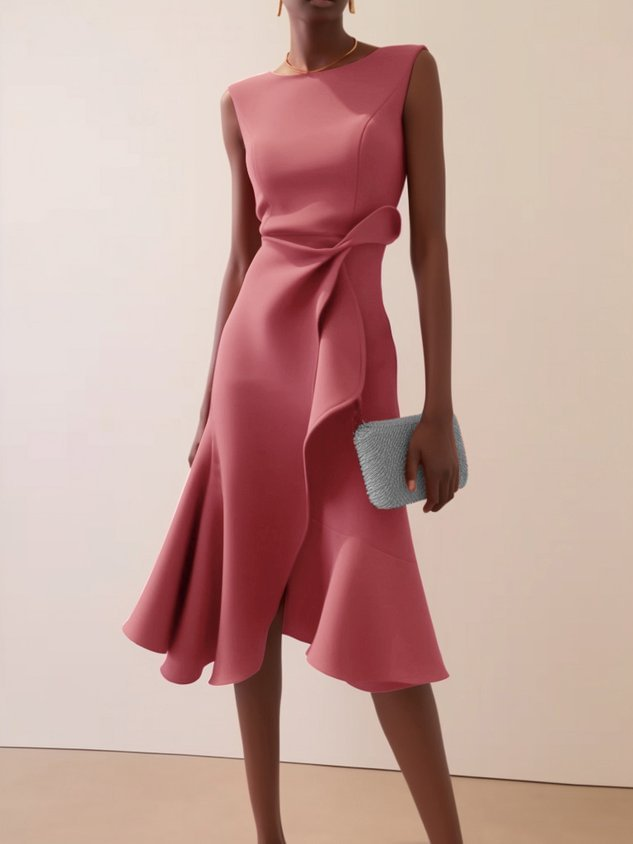 Damen Abendkleid mit Drapierung im Midischnitt in Rosa