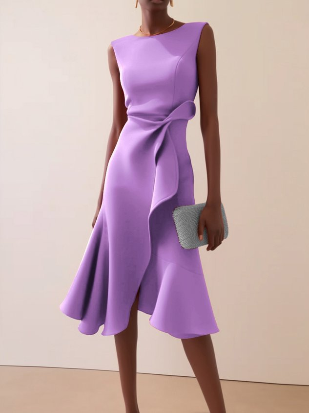 Damen Abendkleid mit Drapierung im Midischnitt in Violett