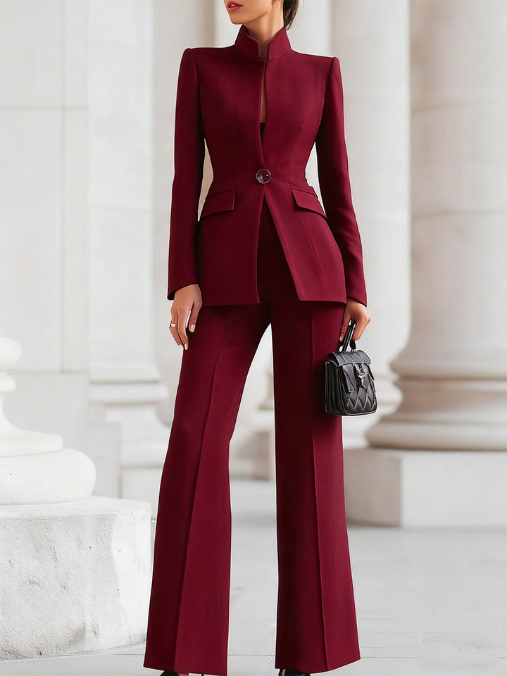 Damen Anzug-Set im Business-Stil mit weitem Bein (4)