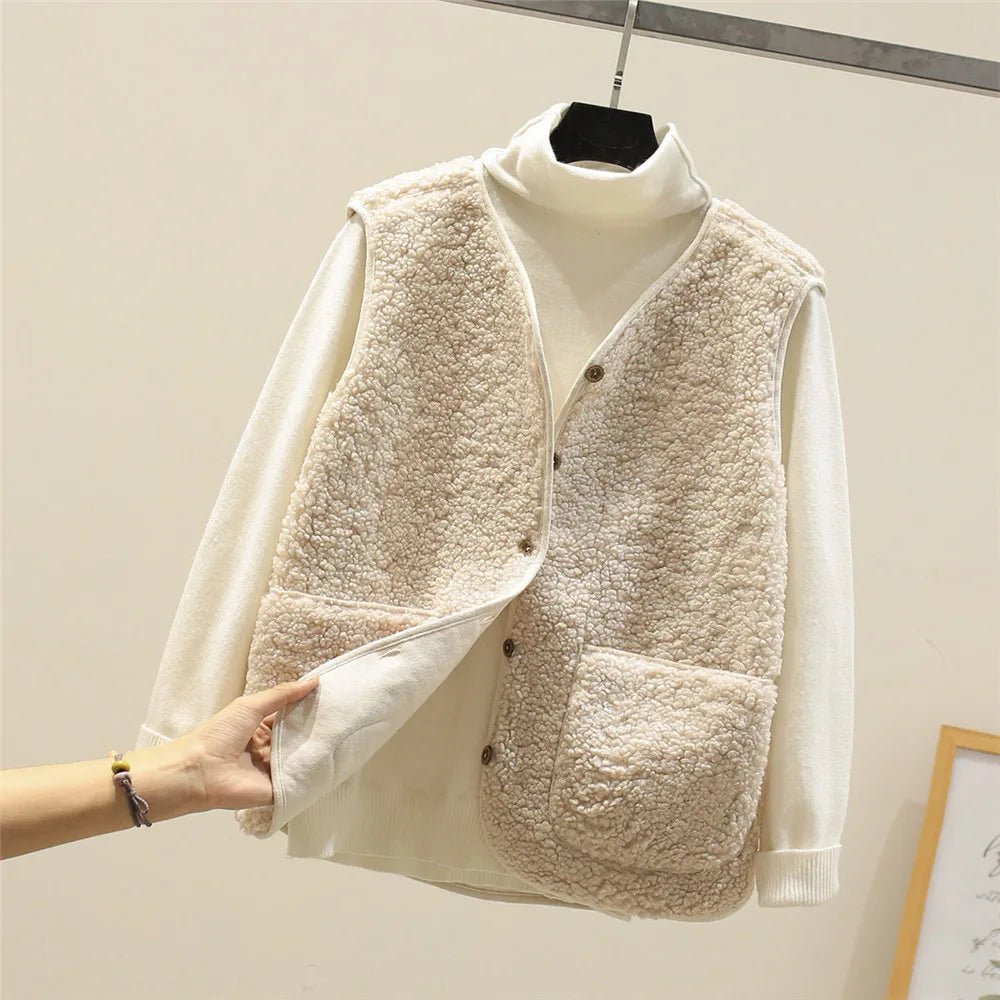 Damen Ärmellose Strickjacke für elegantes Layering in Beige