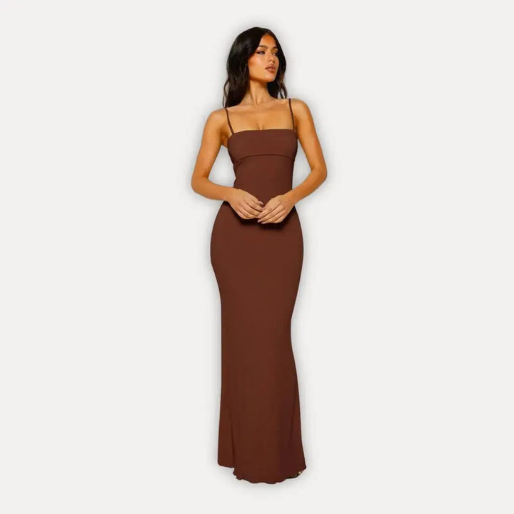 Damen ärmelloses Abendkleid Maxi mit Rückenausschnitt in Braun