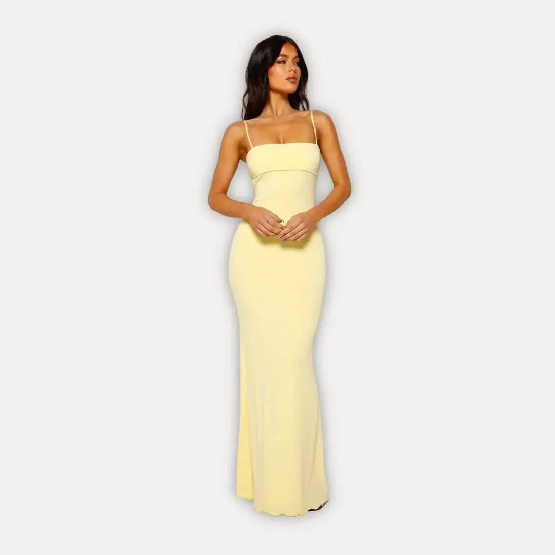 Damen ärmelloses Abendkleid Maxi mit Rückenausschnitt in Gelb
