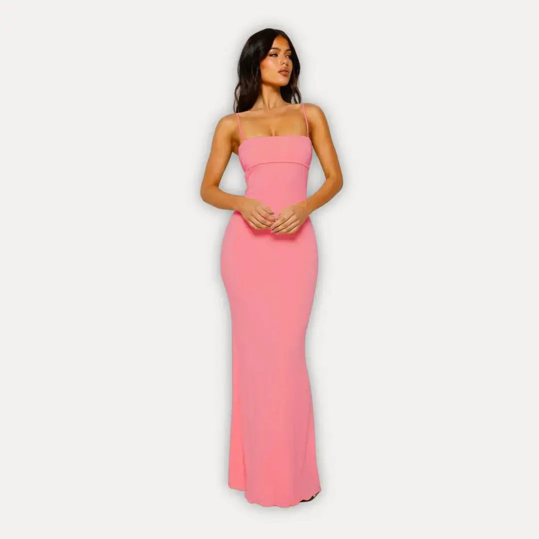 Damen ärmelloses Abendkleid Maxi mit Rückenausschnitt in Rosa