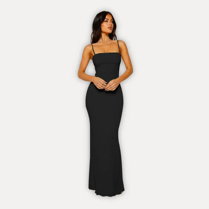 Damen ärmelloses Abendkleid Maxi mit Rückenausschnitt in Schwarz