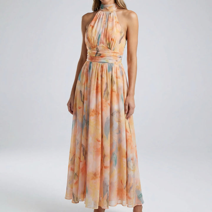 Damen Ärmelloses Neckholder-Midikleid A-Linie Sommerlook (2)