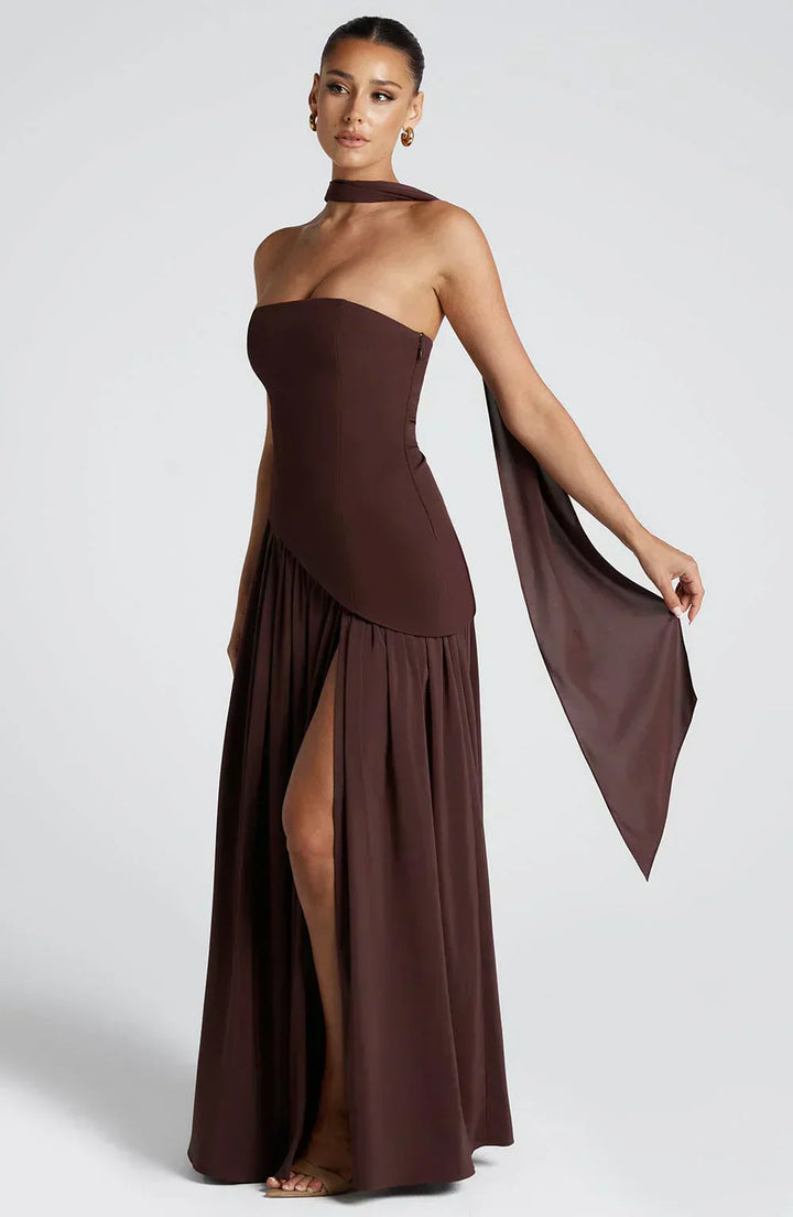 Damen Asymmetrisches Maxi Kleid für in Braun 1