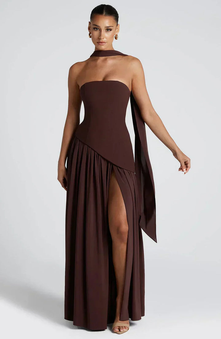 Damen Asymmetrisches Maxi Kleid für in Braun 2