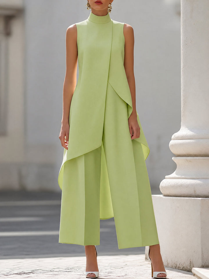 Damen Asymmetrisches Set mit Hohem Kragen in Daiquiri Green