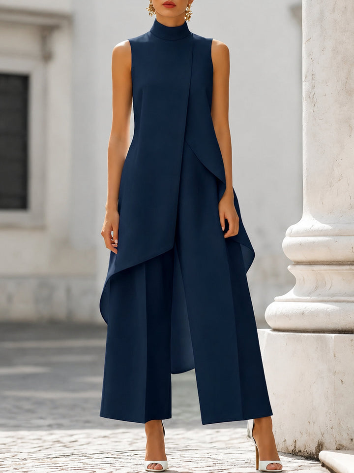 Damen Asymmetrisches Set mit Hohem Kragen in Marineblau